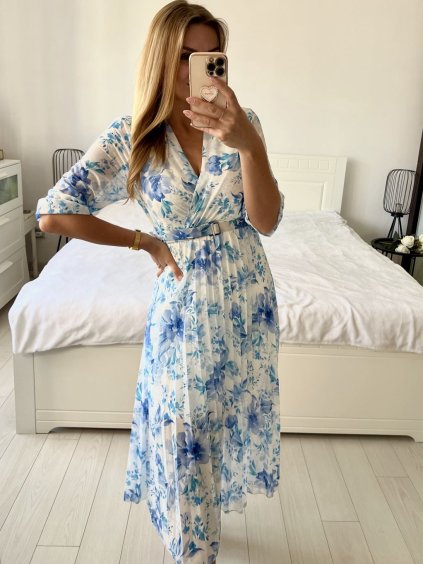 Šaty elegantní šifonové dlouhý rukáv dámské (S/M.ONE SIZE) ITALSKÁ MÓDA IMM24M2372-2/DU (Velikost S/M/L, Barva bílá)