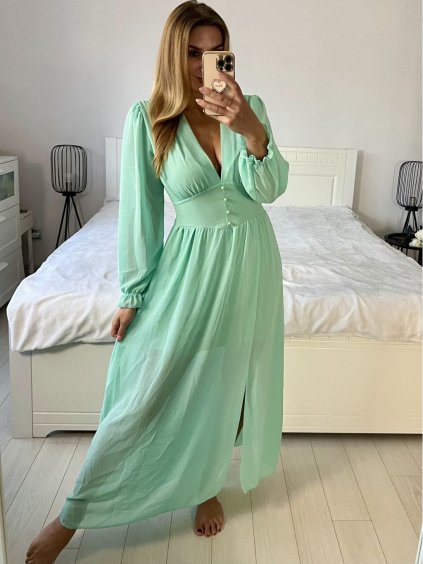 Šaty letní dlouhé šifonové dlouhý rukáv dámské JULIETTA (S/M ONE SIZE) ITALSKÁ MÓDA IMPES2389901/DUR