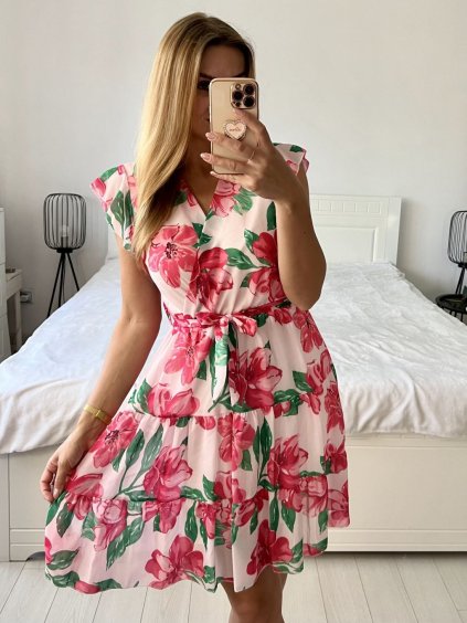 Šaty letní elegantní krátký rukáv dámské (38/40 ONE SIZE) ITALSKÁ MÓDA IMPES249581-1/DU (Velikost 38/40, Barva tmavě růžová)
