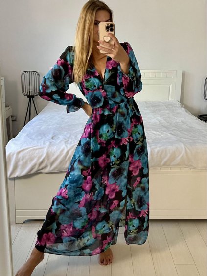 Šaty letní dlouhé šifonové dlouhý rukáv dámské JULIETTA (S/M ONE SIZE) ITALSKÁ MÓDA IMPES238990-6/DU (Velikost S/M/L, Barva Černá)