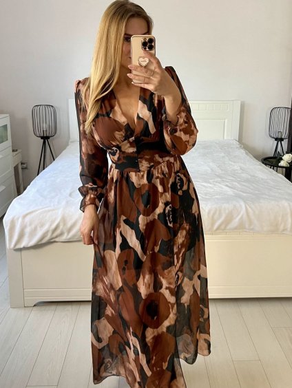 Šaty letní dlouhé šifonové dlouhý rukáv dámské JULIETTA (S/M ONE SIZE) ITALSKÁ MÓDA IMPES238990-8/DU (Velikost S/M/L, Barva hnědá)