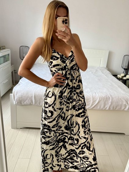 Šaty dlouhé letní na ramínka dámské (S/M - L/XL) ITALSKÁ MÓDA IMPEM2455588/DU (Velikost L/XL, Barva Černá)
