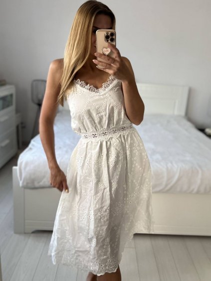 Šaty letní boho krajkové na ramínka dámské (S/M ONE SIZE) ITALSKÁ MÓDA IMPEM231128/DU (Velikost S/M/L, Barva bílá)