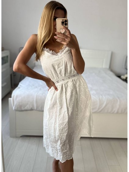 Šaty letní boho krajkové na ramínka dámské (S/M ONE SIZE) ITALSKÁ MÓDA IMPEM231128/DU (Velikost S/M/L, Barva bílá)
