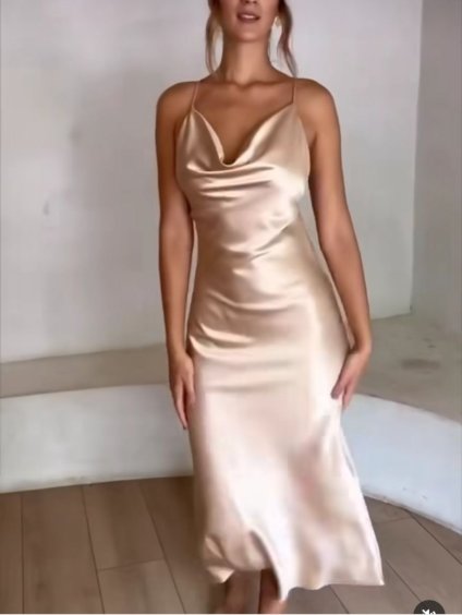 Šaty elegatní na ramínka dámské (S/M ONE SIZE) ITALSKÁ MÓDA IMPGM24MILANO/DUR (Velikost S/M/L, Barva béžová)