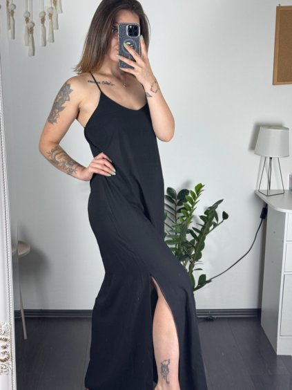 Šaty dlouhé letní na ramínka dámské (S/M ONE SIZE) ITALSKÁ MÓDA IMD23472/DUR (Velikost S/M/L, Barva Černá)