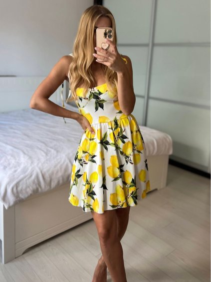 Šaty krátké letní na ramínka dámské citronky LIMONE (S/M ONE SIZE) ITALSKÁ MÓDA IMPBB24B25246/DUR (Velikost S/M/L, Barva bílá)