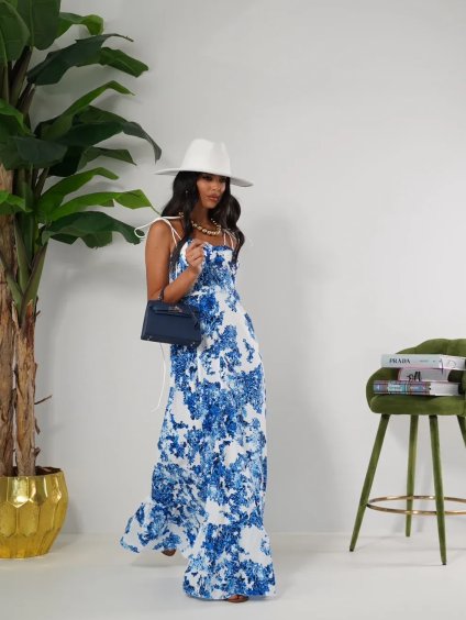 Šaty dlouhé letní na ramínka dámské (S/M ONE SIZE) ITALSKÁ MÓDA IMPBB24B25283/DR (Velikost S/M/L, Barva modrá)
