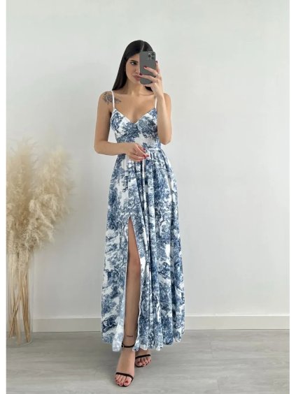 Šaty dlouhé letní na ramínka dámské (S/M ONE SIZE) ITALSKÁ MÓDA IMPBB24B25181/DUR (Velikost S/M/L, Barva modrá)