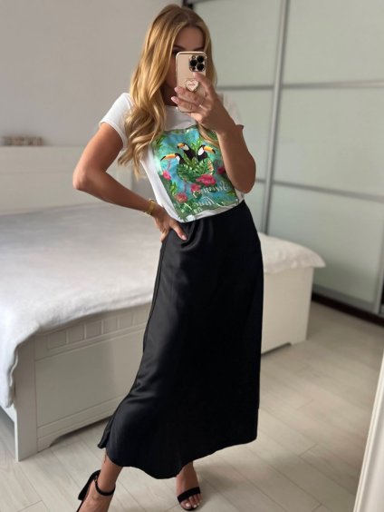 Sukně dlouhá saténová dámská (S/M ONE SIZE) ITALSKÁ MÓDA IMPBB242N6997/DUR (Velikost S/M/L, Barva Černá)