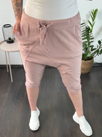 Šortky kraťasy baggy letní dámské (S/M ONE SIZE) ITALSKá MóDA IM2213458-2/DR (Velikost M/L, Barva růžová starorůžová)