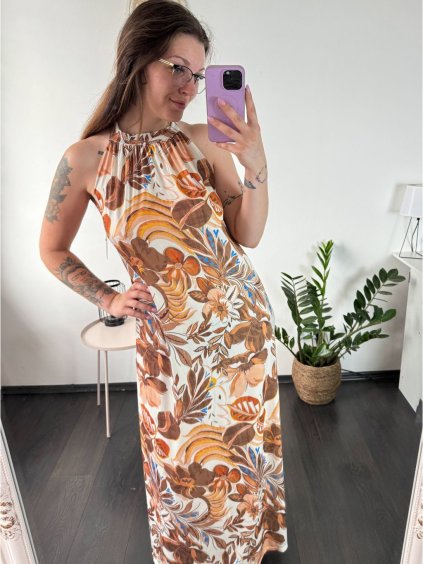 Šaty dlouhé letní icecool bez rukávu dámské (S/M/L ONE SIZE) ITALSKÁ MÓDA IMM23M2942-1/DUR (Velikost M/L, Barva hnědá)