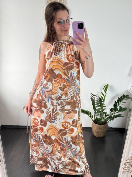 Šaty dlouhé letní icecool bez rukávu dámské (S/M/L ONE SIZE) ITALSKÁ MÓDA IMM23M2942-1/DUR (Velikost M/L, Barva hnědá)