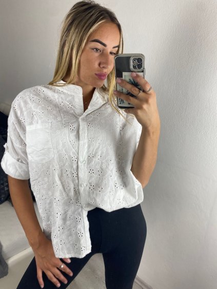 Košile s krajkou dámská (L/XL/2XL ONE SIZE) ITALSKá MóDA IM723MEDA/DUR (Velikost XL/2XL, Barva bílá)