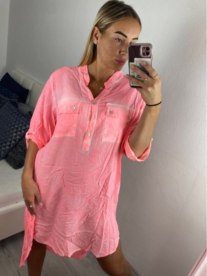 Šaty volnočasové oversize košilové dlouhý rukáv dámské nadrozměr (S/M/L/XL ONE SIZE) ITALSKÁ MÓDA IMD22512/DU