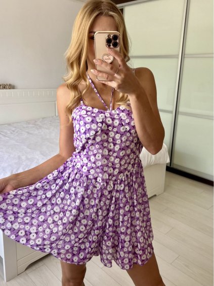 Šaty letní na ramínka dámské (S/M ONE SIZE) ITALSKÁ MÓDA IMPGM247159/DUR (Velikost S/M/L, Barva fialová)