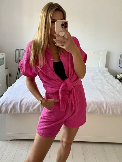 Souprava letní tunika a kraťasy mušelín dámská (S/M/L ONE SIZE) ITALSKÁ MÓDA IMWAH24555/DU (Velikost S/M/L, Barva Černá)