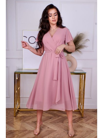 Šaty elgantní letní dámské nadrozměr (40-50 ONE SIZE) POLSKÁ MÓDA PMLBL24ELENA/DR (Velikost 40, Barva růžová)