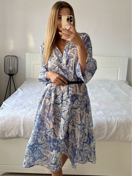 Šaty dlouhé letní 3/4 dlouhý rukáv dámské (S/M ONE SIZE) ITALSKÁ MÓDA IMPEM23G204-5/DU (Velikost S/M/L, Barva modrá)