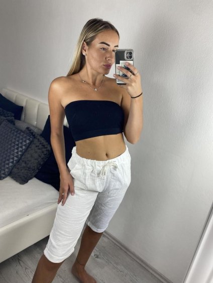 Kalhoty lněné 3/4 krátké dámské (S/M/L ONE SIZE) ITALSKÁ MÓDA IMC24SONA/DU (Velikost M/L, Barva bílá)