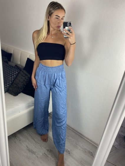 Kalhoty letní riflové dámské (S/M ONE SIZE) ITALSKá MóDA IM724100/DU (Velikost S/M/L, Barva světle modrá)