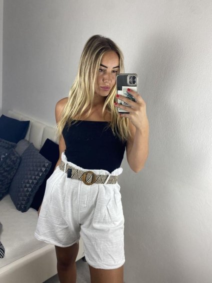 Kraťasy s páskem dámské (S/M ONE SIZE) ITALSKÁ MÓDA IMPSH242408/DU (Velikost S/M/L, Barva bílá)