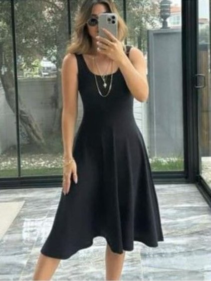 Šaty elegantní letní na ramínka dámské (S/M ONE SIZE) ITALSKÁ MÓDA IMM24M55510/DUR (Velikost S/M/L, Barva Černá)