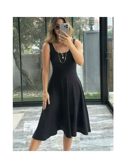 Šaty elegantní letní na ramínka dámské (S/M ONE SIZE) ITALSKÁ MÓDA IMM24M55510/DUR (Velikost S/M/L, Barva Černá)