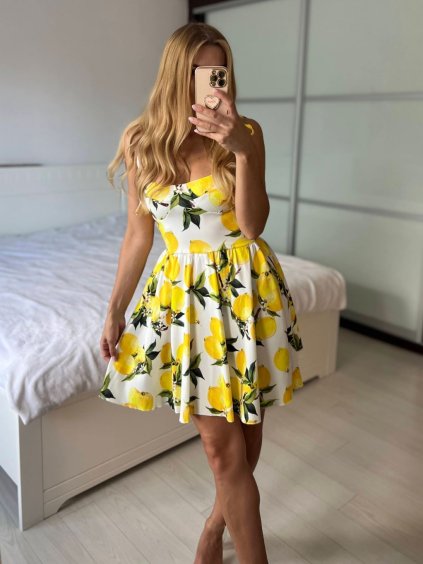 Šaty letní na ramínka dámské citronky LIMONE (S/M ONE SIZE) ITALSKÁ MÓDA IMM24M34618-1/DUR (Velikost S/M/L, Barva bílá)