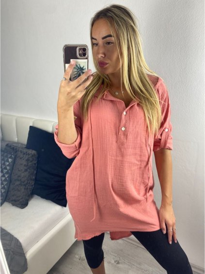 Šaty letní mušelínové dlouhý rukáv dámské (S/M/L ONE SIZE) ITALSKÁ MÓDA IMWCH24011/DUR (Velikost M/L, Barva béžová)
