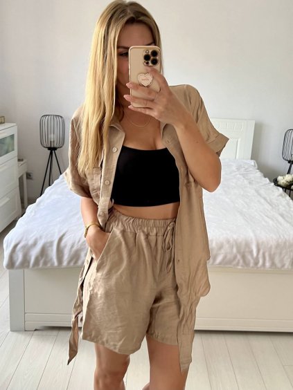 Souprava letní tunika a kraťasy dámská (S/M/L ONE SIZE) ITALSKÁ MÓDA IMWAH24600/DU (Velikost M/L, Barva béžová)
