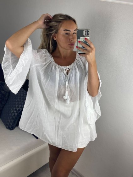 Tunika oversize 3/4 dlouhý rukáv dámská (42/44/46 ONE SIZE) ITALSKÁ MÓDA IMPHS246444/DU (Velikost 44/46, Barva bílá)