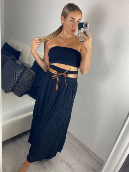 Sukně dlouhá s páskem dámská (S/M/L ONE SIZE) ITALSKá MóDA IM324121/DU (Velikost M/L, Barva Černá)