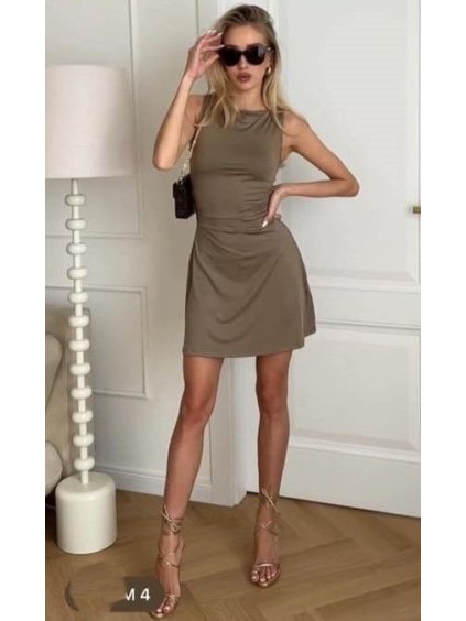Šaty letní bez rukávu dámské (S/M ONE SIZE) ITALSKÁ MÓDA IMM24M34096/DU (Velikost S/M/L, Barva béžová)