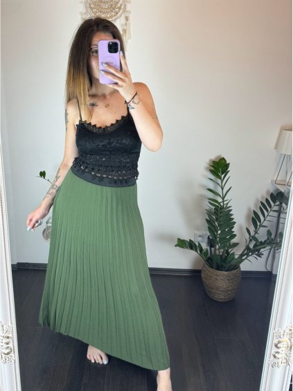 Sukně skládaná dlouhá dámská (S/M ONE SIZE) ITALSKá MóDA IMSM24036/DR (Velikost S/M/L, Barva béžová)