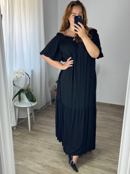 Šaty letní carmen dámské nadrozměr (54/56/58 ONE SIZE) ITALSKÁ MÓDA IMWEC24CARMEN/DR (Velikost 56/58, Barva Černá)