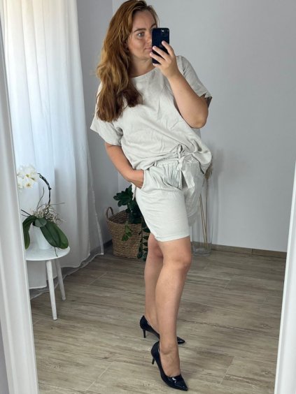 Souprava letní tunika a kraťasy dámská nadrozměr (44/46 ONE SIZE) ITALSKÁ MÓDA  IMWEC24LENA/DUR (Velikost 44/46, Barva béžová)