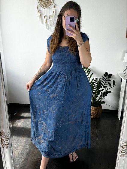 Šaty indické letní krátký rukáv dámské (S/M/L ONE SIZE) ITALSKÁ MÓDA IMBM24B-9436/DR