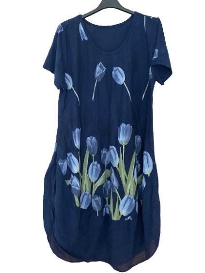 Šaty krátký rukáv dámské nadrozměr (XL/2XL ONE SIZE) ITALSKÁ MÓDA IM423TULIP/DU (Velikost XL/2XL, Barva modrá azurová)