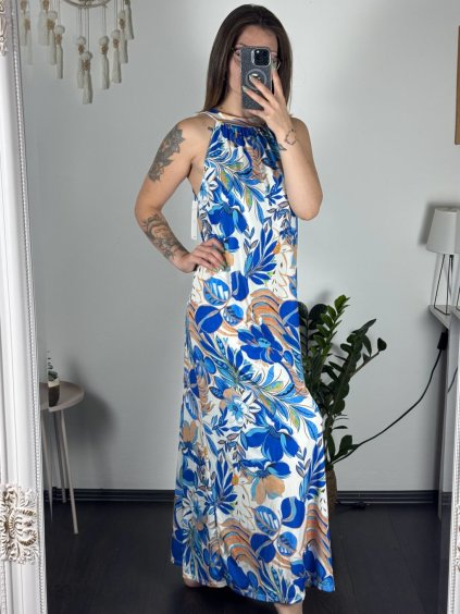 Šaty dlouhé letní icecool bez rukávu dámské (S/M/L ONE SIZE) ITALSKÁ MÓDA IMM23M2942-2/DUR (Velikost M/L, Barva modrá)