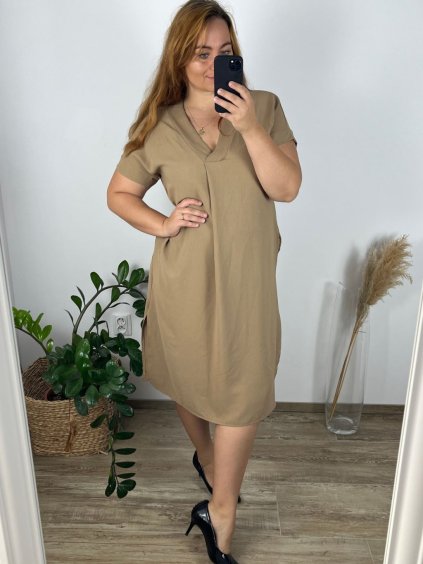 Šaty letní maxi oversize krátký rukáv dámské nadrozměr (XL/2XL/3XL ONE SIZE) ITALSKÁ MÓDA IMWGS232654/DUR (Velikost 2XL/3XL, Barva hnědá)