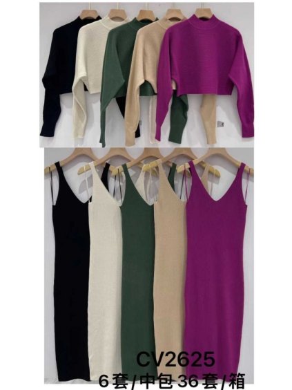 Šaty se svetrem úpletové elegantní na ramínka dámské (S/M ONE SIZE) MB2123CV2625/DUR (Velikost S/M/L, Barva béžová)