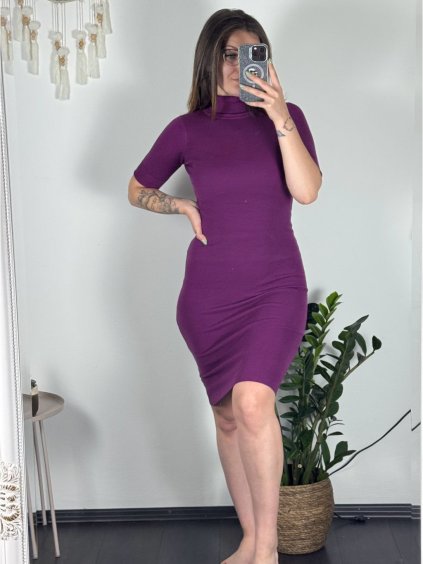 Šaty úpletové s rolákem krátký rukáv dámské (S/M ONE SIZE) ITALSKÁ MÓDA IMWGR23FG55872-2/DUR (Velikost S/M/L, Barva Černá)