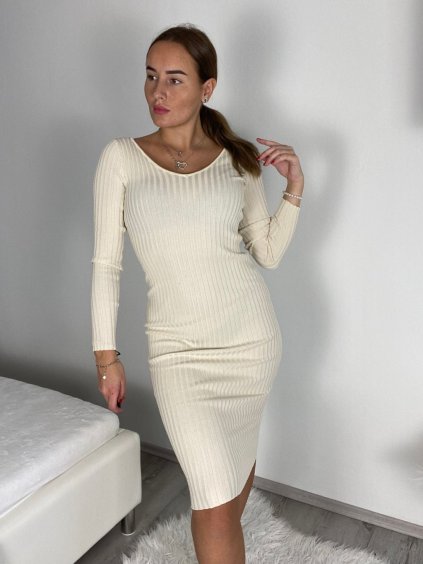 Šaty úpletové dlouhý rukáv dámské (S/M ONE SIZE) ITALSKÁ MÓDA IMWAE238177/DUR (Velikost S/M/L, Barva béžová smetanová)