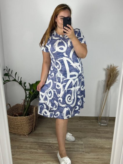 Šaty krátký rukáv dámské nadrozměrné (L-5XL)  Polská Móda PMF24OE62161NQ (Velikost L, Barva světle modrá)