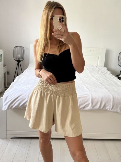 Kraťasy šortky oversize letní dámské nadrozměr (S/M/L ONE SIZE) ITALSKÁ MODA IMD24225/DUR (Velikost S/M/L, Barva béžová)