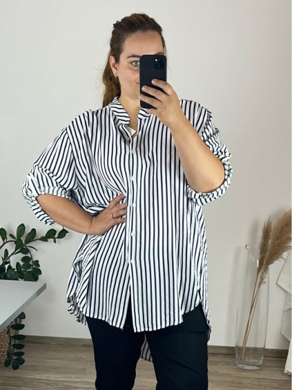 Košile prodloužená  3/4 dlouhý rukáv dámská (54/56 ONE SIZE) ITALSKá MóDA IMHMS24278/DUR (Velikost 54/56, Barva modrá)
