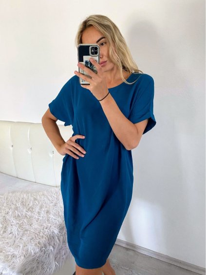 Šaty volnočasové oversize krátký rukáv dámské letní nadrozměr (44/48) ONE SIZE) ITALSKá MODA IM723POLY/DU (Velikost 44/46, Barva Černá)