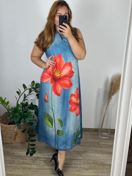 Šaty letní dlouhé riflové na ramínka dámské (M/L/XL ONE SIZE) ITALSKÁ MÓDA IMWGS24534/DUR (Velikost L/XL, Barva modrá)