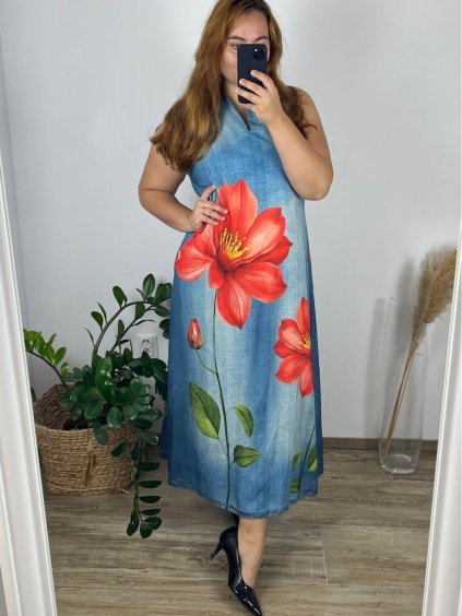 Šaty letní dlouhé riflové na ramínka dámské (M/L/XL ONE SIZE) ITALSKÁ MÓDA IMWGS24534/DUR (Velikost L/XL, Barva modrá)